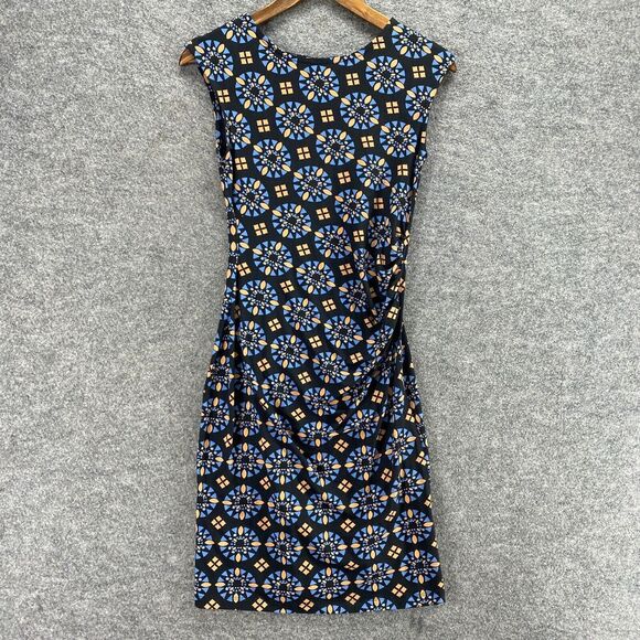 Mata Traders Dress Women XS Black Geometric Sheath Midi Round Neck Sleeveless - Picture 1 of 9